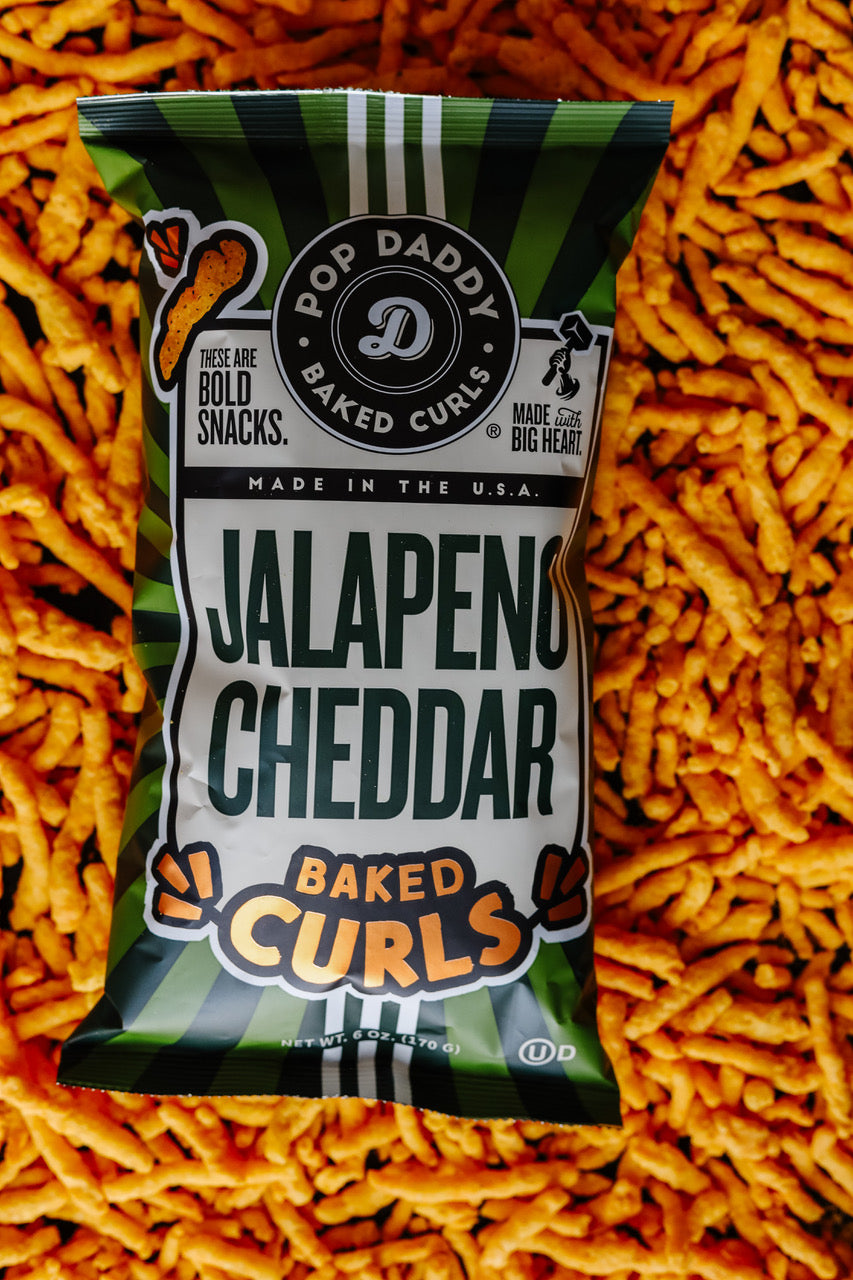 Jalapeno Cheddar Baked Curls – Pop Daddy Snacks