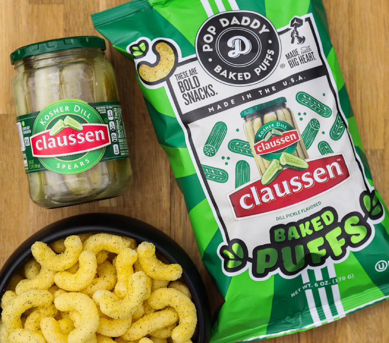 <p>NEW CLAUSSEN<br/>DILL PICKLE PUFFS!</p>