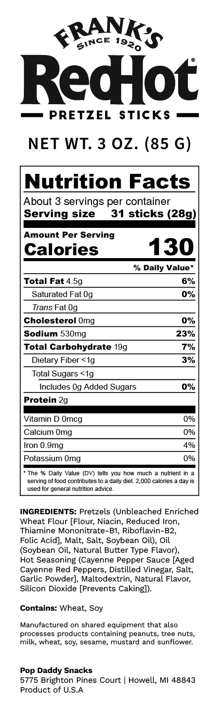 Frank's RedHot Seasoned Pretzels 3 oz – Pop Daddy Snacks