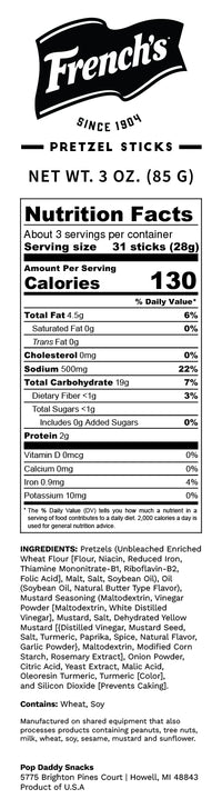 NEW French's Mustard Seasoned Pretzels 3 oz
