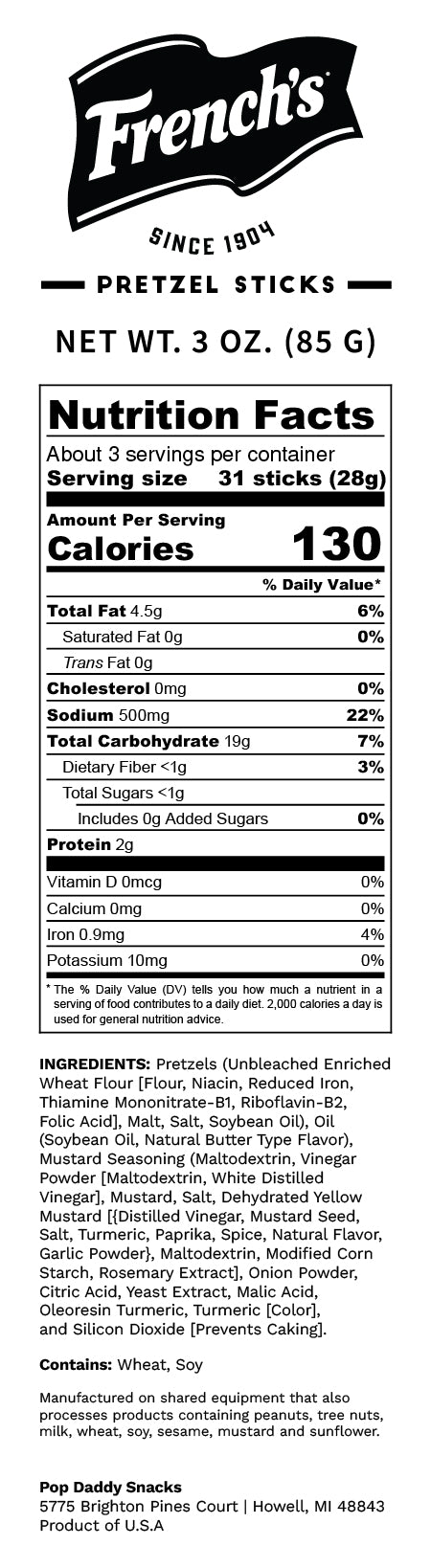 NEW French's Mustard Seasoned Pretzels 3 oz